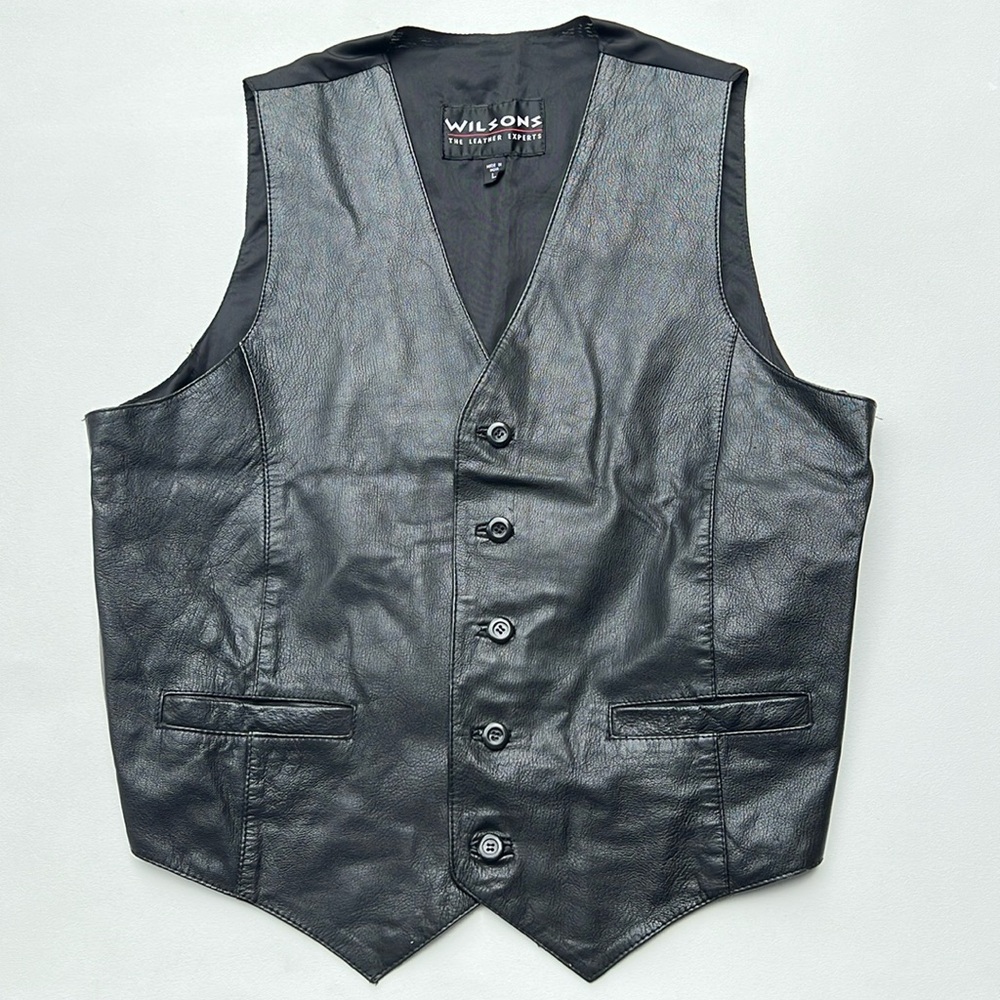 Wilson Black Leather Vest Classic Design moto biker western traditional festival